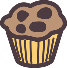 シンプルにデフォルメしたチョコチップカップケーキのカラーイラスト