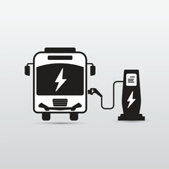 electric bus icon and charging station in a modern and simple style. vector illustration
