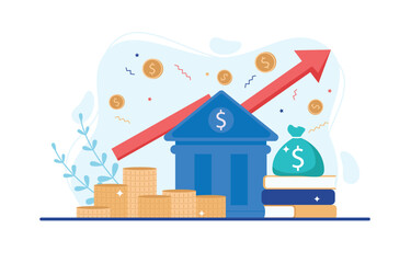 Save money and investment management finance technology. Calculating and analyzing personal or corporate budget, managing financial income. Vector illustration