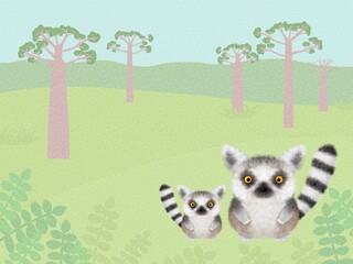 ワオキツネザルの背景（画用紙）