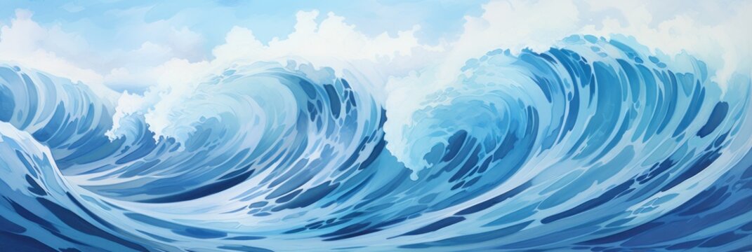 Painted stormy waves of an ocean, background, wallpaper, illustration