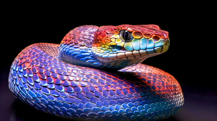 snake with colorful skin on a dark background