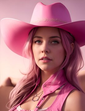 a cowgirl in a pink hat, a portrait of a close-up