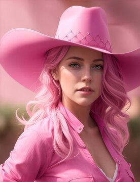 a cowgirl in a pink hat, a portrait of a close-up