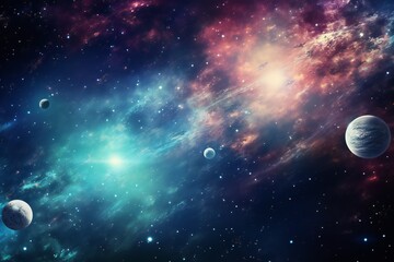 Abstract space nebula background with planets
