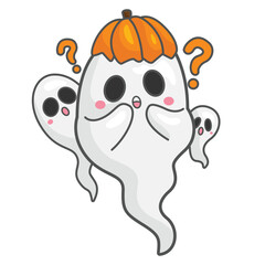 Cute Ghost Halloween Party Decoration Cartoon Illustration Vector Clipart Sticker