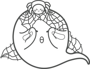 Cute Ghost Halloween Party Decoration Cartoon Coloring Pages for Kids and Adult