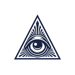All seeing eye pyramid logo. Esoteric occult icon. Eye of horus in triangle symbol concept. Vector illustration.