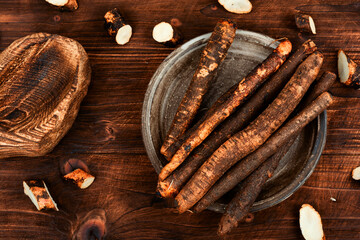 Raw salsify in herbal medicine, salsify roots.