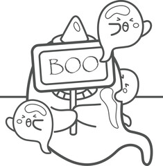 Cute Ghost Halloween Party Decoration Cartoon Coloring Pages for Kids and Adult