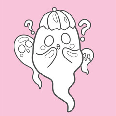 Cute Ghost Halloween Party Decoration Cartoon Digital Stamp Outline Black and White