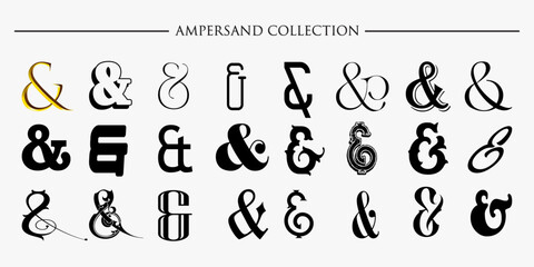 Ampersand collection set for wedding invitation Typography.  symbol of ampersands, etcetera, and decorative stock ornament. Vector illustration editable
