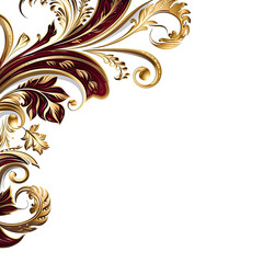 Maroon gold luxury decorative Filigree Elaborate on white Background, AI Generated