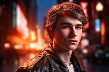 Naklejka premium Handsome guy street. Generate Ai