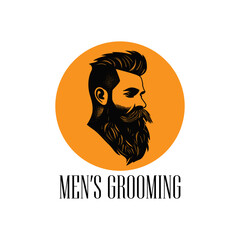 Vintage Logo of Barbershop with Macho and Bearded Man Illustration, SVG Vector

