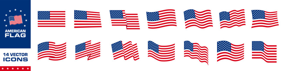American flag icon set. Flat style. - 649182622