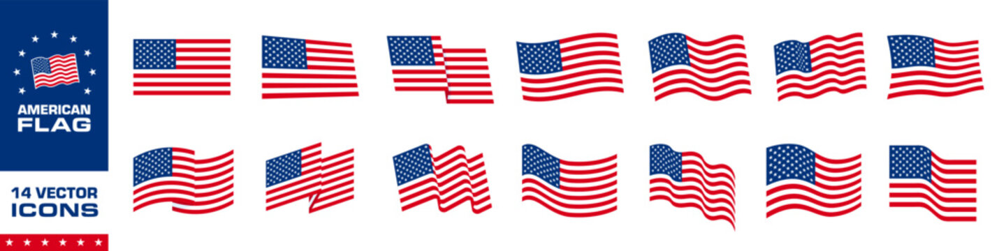 American flag icon set. Flat style.