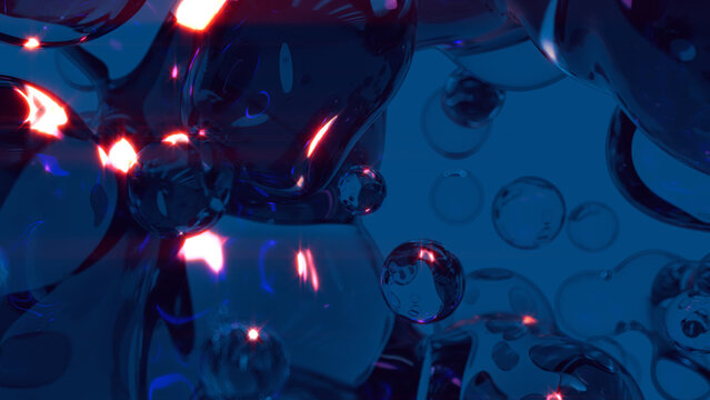 dark blue phantom diaphanous crystal spheres lighting in darkness - photo of nature