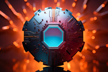 Futuristic Cyber Week discounts badge isolated on a techno gradient background 