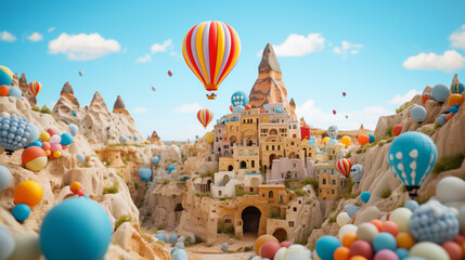 Cappadocia Turkey in Easter fetival theme celebration in paper art and craft design concept. Created using generative AI.