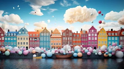 Foto op Canvas Easter festival wallpaper in paper art and craft design concept with Copenhagen Denmark background and egg. Created using generative AI. © Sun