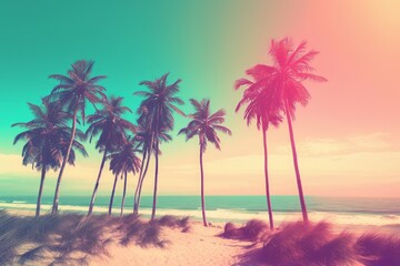 Retro palm scene beach. Generate Ai