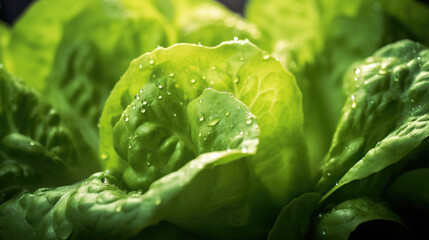 Nourishing greenery: Fresh and organic romaine lettuce leaves watered in a farm garden