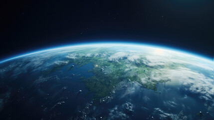 Earth day: Satellite view of planet earth with beautiful curve on the sphere in outer space