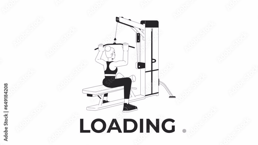 Aufkleber working out on lat pulldown machine bw loading animation. woman pulling bar down outline 2d cartoon 