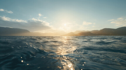 Vast horizon: Sunlit ocean waves meet the sky in a sunny seascape