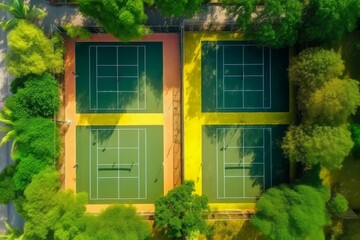 Tennis court drone top view. Generate Ai
