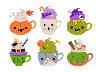 Fotobehang set of funny halloween monsters cups © Valentina