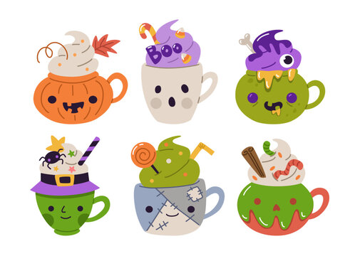 set of funny halloween monsters cups