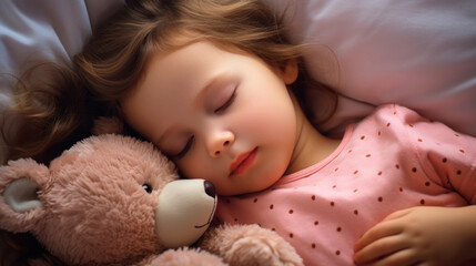 Obraz na płótnie Canvas Sleeping baby with his teddy bear