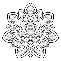 Stylized madnala with floral patterns on a white isolated background. For coloring book pages, cards.