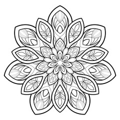 Stylized madnala with floral patterns on a white isolated background. For coloring book pages, cards.