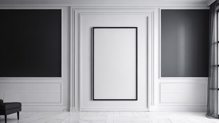 Mock up poster frame in classic interior. 3d render illustration.