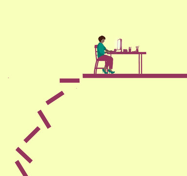 Floor falling under woman working at desk