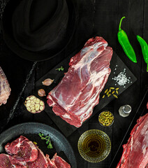  round meat on dark background 