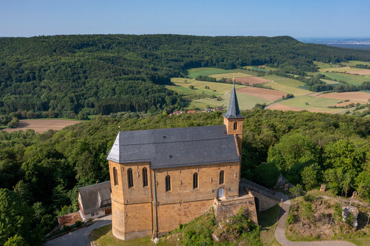 Germany, Bavaria, Schesslitz, Aerial view of Pilgrimage church Gugel