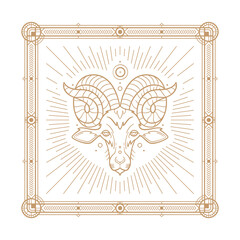 Aries zodiac sign and astrology symbol, element. Modern outline vector illustration. White background