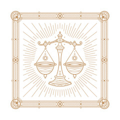 Libra zodiac sign and astrology symbol, element. Modern outline vector illustration. White background