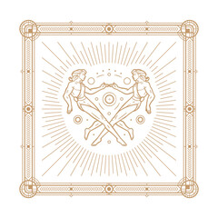 Gemini zodiac sign and astrology symbol, element. Modern outline vector illustration. White background