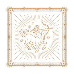 Sagittaius zodiac sign and astrology symbol, element. Modern outline vector illustration. White background
