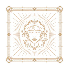Virgo zodiac sign and astrology symbol, element. Modern outline vector illustration. White background