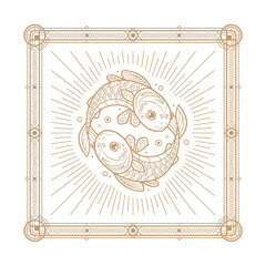 Pisces zodiac sign and astrology symbol, element. Modern outline vector illustration. White background
