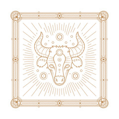 Taurus zodiac sign and astrology symbol, element. Modern outline vector illustration. White background