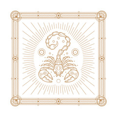 Scorpio zodiac sign and astrology symbol, element. Modern outline vector illustration. White background