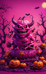 halloween background with pumpkin and bats