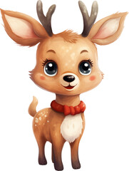 Cute Christmas cartoon character reindeer on white background. Generative AI.